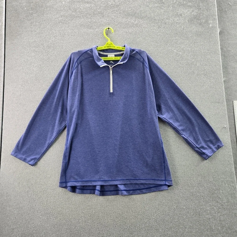 Tommy Bahama Men Sweater XXL‎ Blue Marlin Quarter Zip Logo Zipper Long Sleeve